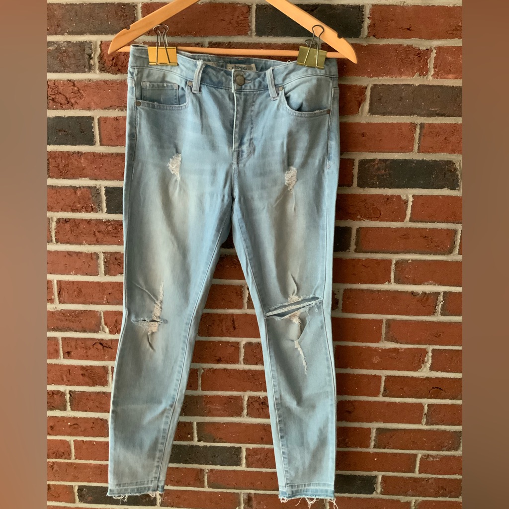 Skinny Destroyed Denim In Light Blue Skinny Destroyed Denim In Light Blue